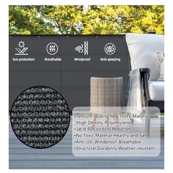 Balcony Privacy Screen 3x16 Feet Dark Grey - Picture 2 of 6